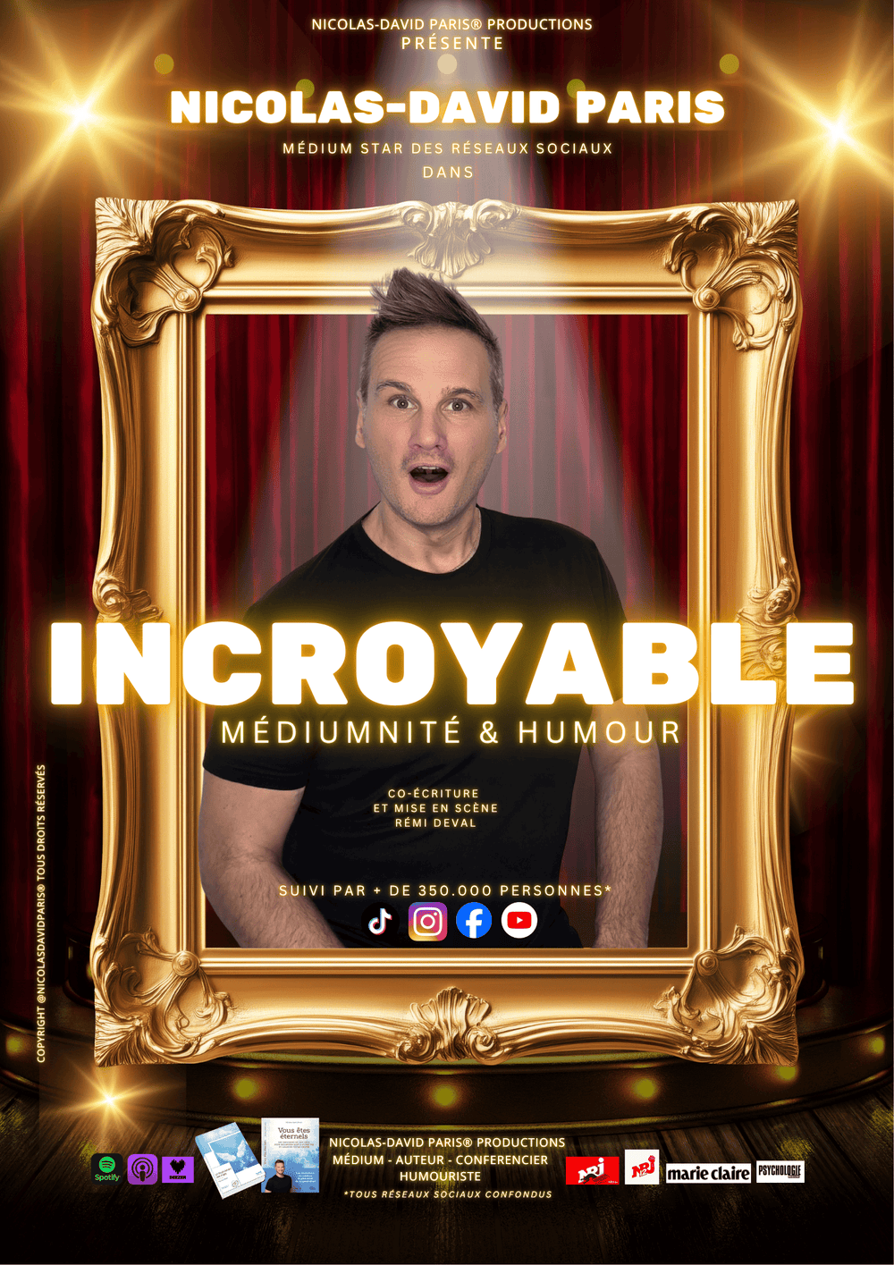 Affiche du spectacle INCROYABLE de Nicolas-David Paris®, médiumnité et humour