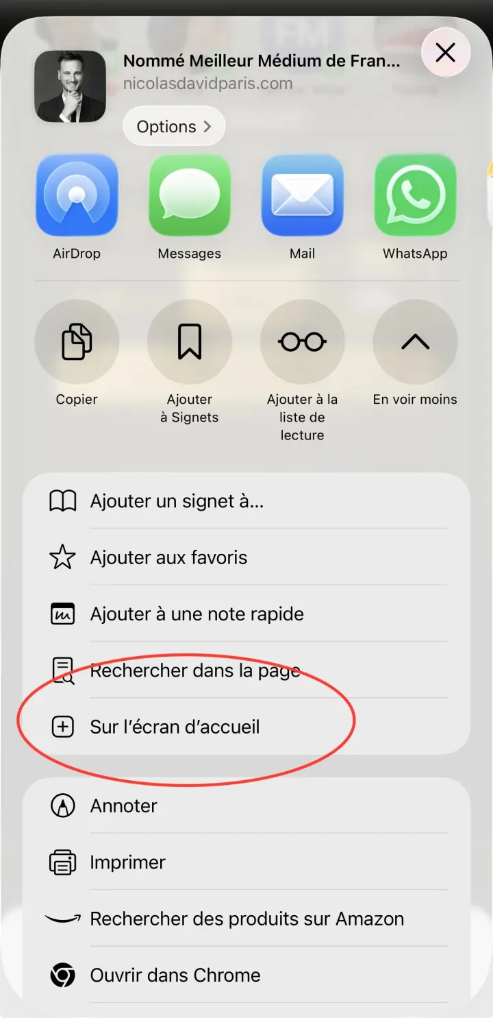 Étape 3 — Sélectionnez «&nbsp;Sur l'écran d'accueil&nbsp;»